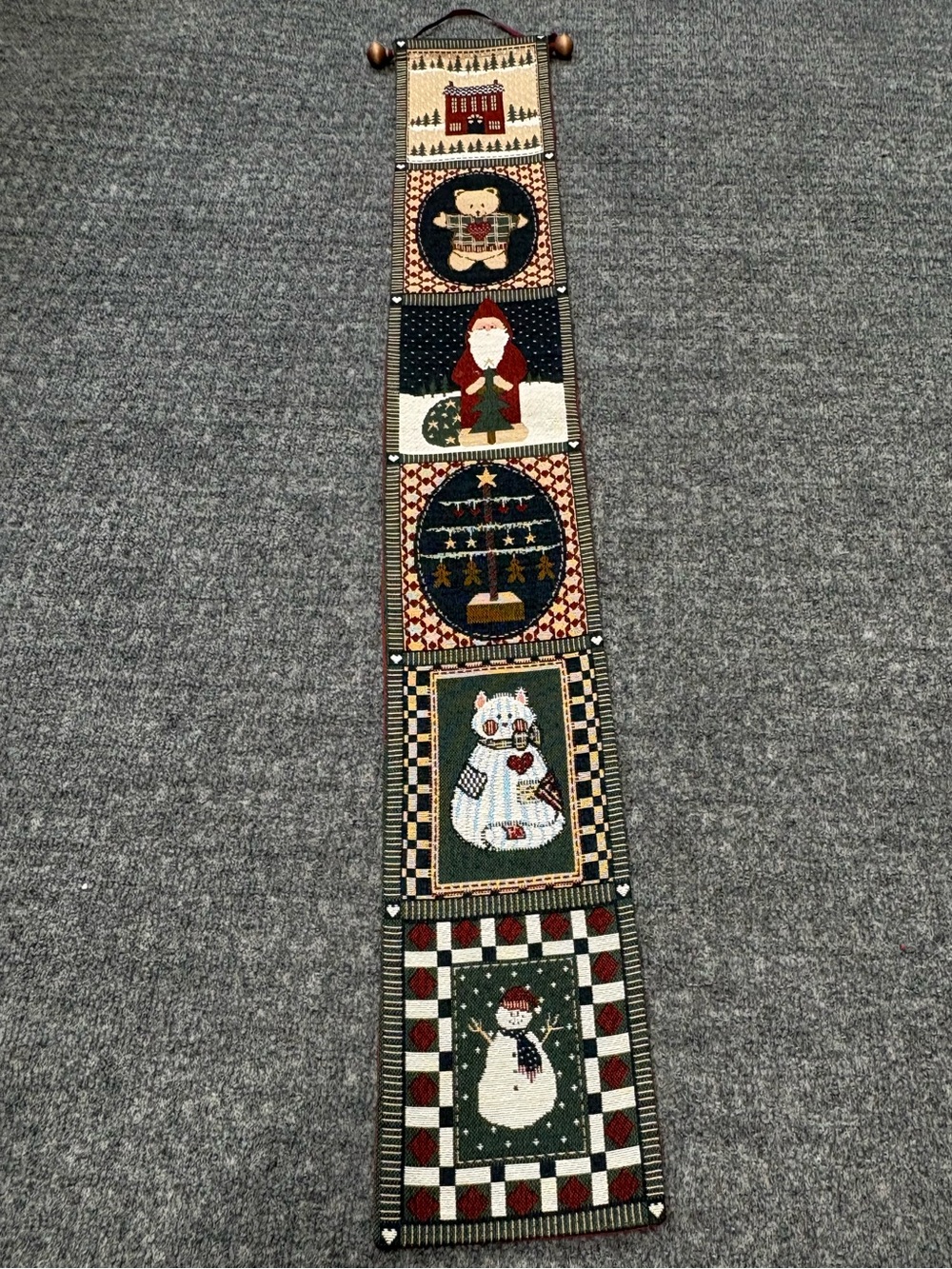 Vintage Folk Art Bell Pull Christmas Tapestry Adorable